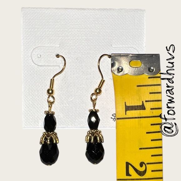 Bundle Sale 3 for $15 | Artisan Earrings – Black Faceted Beads – Gold-Tone Hooks - Picture 5 of 8